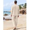 imageCOOFANDY Mens 2 Piece Linen Set Long Sleeve Henley Shirts Casual Beach Pants With Pockets Summer Yoga OutfitsBeige