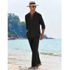 imageCOOFANDY Mens 2 Piece Linen Set Long Sleeve Henley Shirts Casual Beach Pants With Pockets Summer Yoga OutfitsBlack