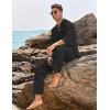 imageCOOFANDY Mens 2 Piece Linen Set Long Sleeve Henley Shirts Casual Beach Pants With Pockets Summer Yoga OutfitsBlack