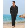 imageCOOFANDY Mens 2 Piece Linen Set Long Sleeve Henley Shirts Casual Beach Pants With Pockets Summer Yoga OutfitsBlack