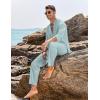 imageCOOFANDY Mens 2 Piece Linen Set Long Sleeve Henley Shirts Casual Beach Pants With Pockets Summer Yoga OutfitsBlue Green