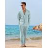 imageCOOFANDY Mens 2 Piece Linen Set Long Sleeve Henley Shirts Casual Beach Pants With Pockets Summer Yoga OutfitsBlue Green