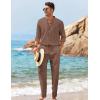 imageCOOFANDY Mens 2 Piece Linen Set Long Sleeve Henley Shirts Casual Beach Pants With Pockets Summer Yoga OutfitsBrown