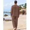 imageCOOFANDY Mens 2 Piece Linen Set Long Sleeve Henley Shirts Casual Beach Pants With Pockets Summer Yoga OutfitsBrown