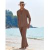 imageCOOFANDY Mens 2 Piece Linen Set Long Sleeve Henley Shirts Casual Beach Pants With Pockets Summer Yoga OutfitsBrown