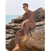 imageCOOFANDY Mens 2 Piece Linen Set Long Sleeve Henley Shirts Casual Beach Pants With Pockets Summer Yoga OutfitsBrown