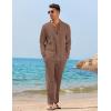 imageCOOFANDY Mens 2 Piece Linen Set Long Sleeve Henley Shirts Casual Beach Pants With Pockets Summer Yoga OutfitsBrown
