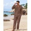 imageCOOFANDY Mens 2 Piece Linen Set Long Sleeve Henley Shirts Casual Beach Pants With Pockets Summer Yoga OutfitsBrown
