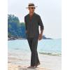 imageCOOFANDY Mens 2 Piece Linen Set Long Sleeve Henley Shirts Casual Beach Pants With Pockets Summer Yoga OutfitsDark Grey