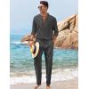imageCOOFANDY Mens 2 Piece Linen Set Long Sleeve Henley Shirts Casual Beach Pants With Pockets Summer Yoga OutfitsDark Grey