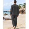imageCOOFANDY Mens 2 Piece Linen Set Long Sleeve Henley Shirts Casual Beach Pants With Pockets Summer Yoga OutfitsDark Grey