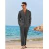 imageCOOFANDY Mens 2 Piece Linen Set Long Sleeve Henley Shirts Casual Beach Pants With Pockets Summer Yoga OutfitsDark Grey