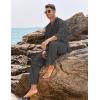 imageCOOFANDY Mens 2 Piece Linen Set Long Sleeve Henley Shirts Casual Beach Pants With Pockets Summer Yoga OutfitsDark Grey
