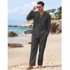 imageCOOFANDY Mens 2 Piece Linen Set Long Sleeve Henley Shirts Casual Beach Pants With Pockets Summer Yoga OutfitsDark Grey