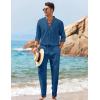 imageCOOFANDY Mens 2 Piece Linen Set Long Sleeve Henley Shirts Casual Beach Pants With Pockets Summer Yoga OutfitsDenim Blue