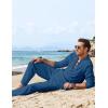 imageCOOFANDY Mens 2 Piece Linen Set Long Sleeve Henley Shirts Casual Beach Pants With Pockets Summer Yoga OutfitsDenim Blue