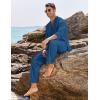 imageCOOFANDY Mens 2 Piece Linen Set Long Sleeve Henley Shirts Casual Beach Pants With Pockets Summer Yoga OutfitsDenim Blue