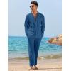 imageCOOFANDY Mens 2 Piece Linen Set Long Sleeve Henley Shirts Casual Beach Pants With Pockets Summer Yoga OutfitsDenim Blue