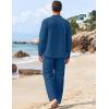 imageCOOFANDY Mens 2 Piece Linen Set Long Sleeve Henley Shirts Casual Beach Pants With Pockets Summer Yoga OutfitsDenim Blue