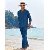 imageCOOFANDY Mens 2 Piece Linen Set Long Sleeve Henley Shirts Casual Beach Pants With Pockets Summer Yoga OutfitsDenim Blue