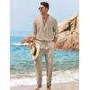 imageCOOFANDY Mens 2 Piece Linen Set Long Sleeve Henley Shirts Casual Beach Pants With Pockets Summer Yoga OutfitsKhaki