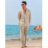 imageCOOFANDY Mens 2 Piece Linen Set Long Sleeve Henley Shirts Casual Beach Pants With Pockets Summer Yoga OutfitsKhaki