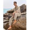 imageCOOFANDY Mens 2 Piece Linen Set Long Sleeve Henley Shirts Casual Beach Pants With Pockets Summer Yoga OutfitsKhaki
