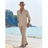 imageCOOFANDY Mens 2 Piece Linen Set Long Sleeve Henley Shirts Casual Beach Pants With Pockets Summer Yoga OutfitsKhaki