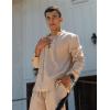 imageCOOFANDY Mens 2 Piece Linen Set Long Sleeve Henley Shirts Casual Beach Pants With Pockets Summer Yoga OutfitsKhaki
