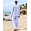 imageCOOFANDY Mens 2 Piece Linen Set Long Sleeve Henley Shirts Casual Beach Pants With Pockets Summer Yoga OutfitsLight Blue