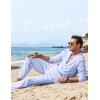 imageCOOFANDY Mens 2 Piece Linen Set Long Sleeve Henley Shirts Casual Beach Pants With Pockets Summer Yoga OutfitsLight Blue