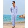 imageCOOFANDY Mens 2 Piece Linen Set Long Sleeve Henley Shirts Casual Beach Pants With Pockets Summer Yoga OutfitsLight Blue