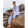 imageCOOFANDY Mens 2 Piece Linen Set Long Sleeve Henley Shirts Casual Beach Pants With Pockets Summer Yoga OutfitsLight Blue