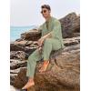imageCOOFANDY Mens 2 Piece Linen Set Long Sleeve Henley Shirts Casual Beach Pants With Pockets Summer Yoga OutfitsLight Green