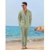 imageCOOFANDY Mens 2 Piece Linen Set Long Sleeve Henley Shirts Casual Beach Pants With Pockets Summer Yoga OutfitsLight Green