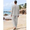 imageCOOFANDY Mens 2 Piece Linen Set Long Sleeve Henley Shirts Casual Beach Pants With Pockets Summer Yoga OutfitsLight Grey