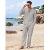 imageCOOFANDY Mens 2 Piece Linen Set Long Sleeve Henley Shirts Casual Beach Pants With Pockets Summer Yoga OutfitsLight Grey