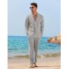 imageCOOFANDY Mens 2 Piece Linen Set Long Sleeve Henley Shirts Casual Beach Pants With Pockets Summer Yoga OutfitsLight Grey