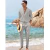 imageCOOFANDY Mens 2 Piece Linen Set Long Sleeve Henley Shirts Casual Beach Pants With Pockets Summer Yoga OutfitsLight Grey
