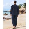 imageCOOFANDY Mens 2 Piece Linen Set Long Sleeve Henley Shirts Casual Beach Pants With Pockets Summer Yoga OutfitsNavy Blue