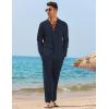 imageCOOFANDY Mens 2 Piece Linen Set Long Sleeve Henley Shirts Casual Beach Pants With Pockets Summer Yoga OutfitsNavy Blue
