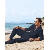imageCOOFANDY Mens 2 Piece Linen Set Long Sleeve Henley Shirts Casual Beach Pants With Pockets Summer Yoga OutfitsNavy Blue
