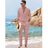 imageCOOFANDY Mens 2 Piece Linen Set Long Sleeve Henley Shirts Casual Beach Pants With Pockets Summer Yoga OutfitsPink
