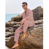 imageCOOFANDY Mens 2 Piece Linen Set Long Sleeve Henley Shirts Casual Beach Pants With Pockets Summer Yoga OutfitsPink
