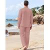 imageCOOFANDY Mens 2 Piece Linen Set Long Sleeve Henley Shirts Casual Beach Pants With Pockets Summer Yoga OutfitsPink