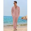 imageCOOFANDY Mens 2 Piece Linen Set Long Sleeve Henley Shirts Casual Beach Pants With Pockets Summer Yoga OutfitsPink