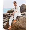 imageCOOFANDY Mens 2 Piece Linen Set Long Sleeve Henley Shirts Casual Beach Pants With Pockets Summer Yoga OutfitsWhite