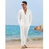 imageCOOFANDY Mens 2 Piece Linen Set Long Sleeve Henley Shirts Casual Beach Pants With Pockets Summer Yoga OutfitsWhite