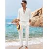 imageCOOFANDY Mens 2 Piece Linen Set Long Sleeve Henley Shirts Casual Beach Pants With Pockets Summer Yoga OutfitsWhite