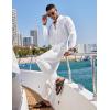 imageCOOFANDY Mens 2 Piece Linen Set Long Sleeve Henley Shirts Casual Beach Pants With Pockets Summer Yoga OutfitsWhite